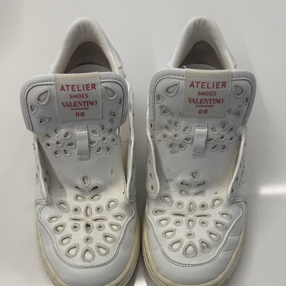 Valentino Shoes - Valentino White Leather Floral Cutout Slip-On Sneakers